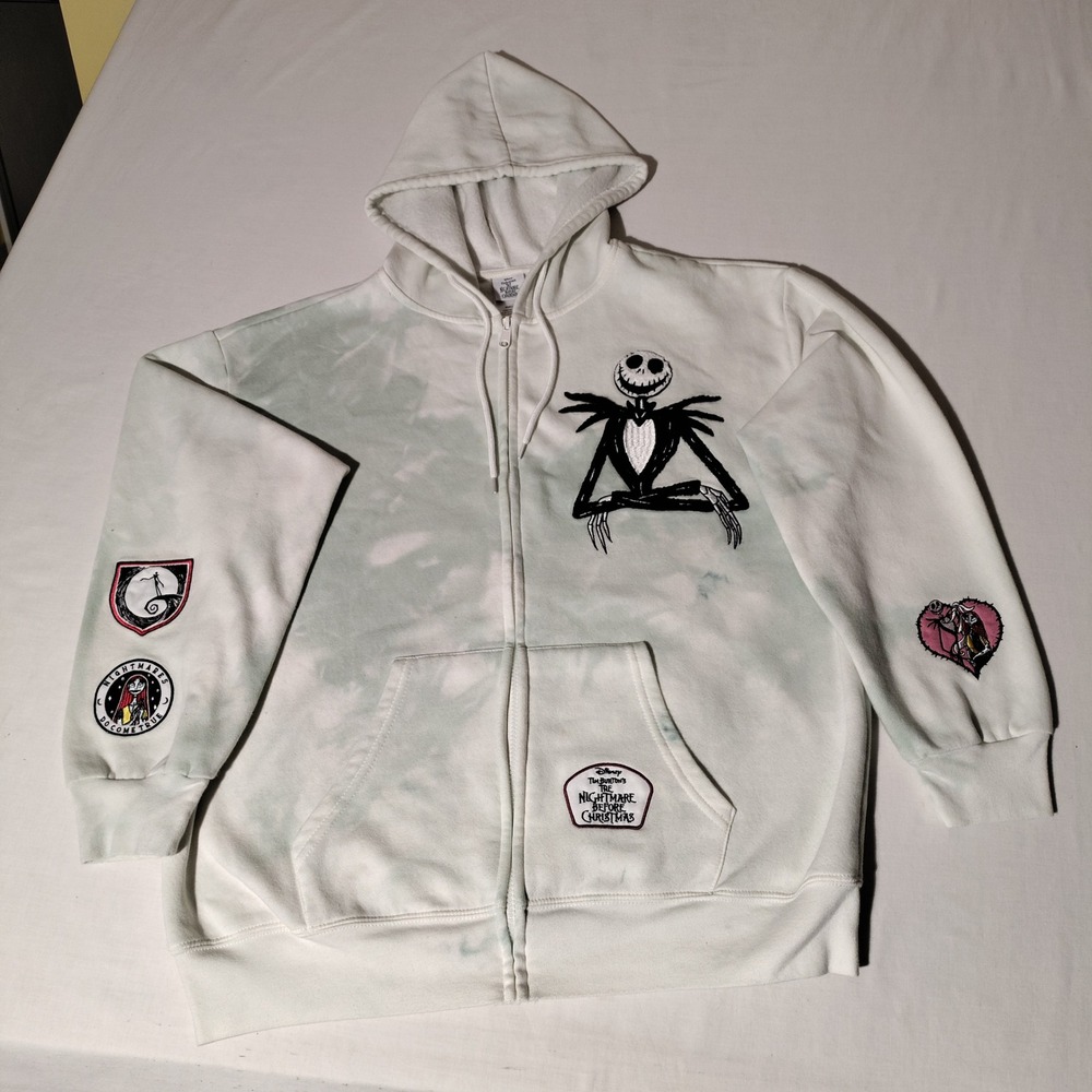 Disney Nightmare Before Christmas Tie Dye Zip Hoodie Jack Sally Patches - Issues